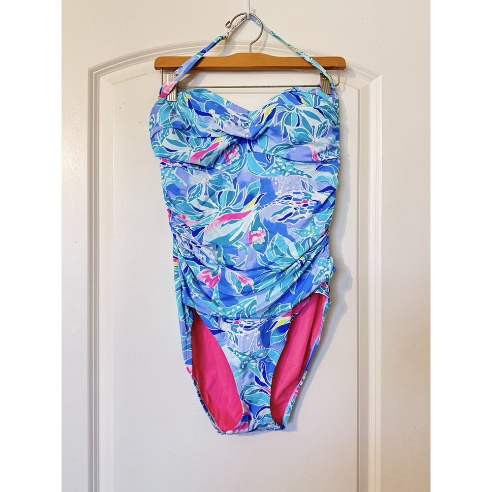 Lilly Pulitzer Women's Size 12 Flamenco One Piece Celestial Seas Halter Swimsuit